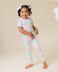 Baby Kids Bamboo Pajamas — Well Plaid Short Sleeve Pajama Set — Image 1