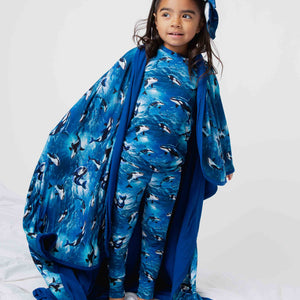 Baby Kids Bamboo Pajamas — Whale, Hello There Bum Bum Blanket — Image 1