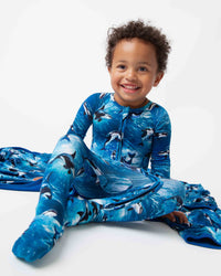 Baby Kids Bamboo Pajamas — Whale, Hello There Convertible Romper — Image 1