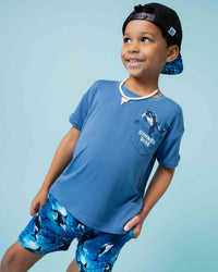 Baby Kids Bamboo Pajamas — Whale, Hello There Pocket T-Shirt — Image 1