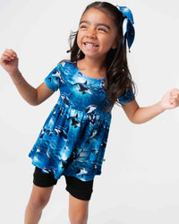 Baby Kids Bamboo Pajamas — Whale, Hello There Short Sleeve Empire Waist Top & Shorts Set — Image 1