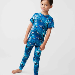 Baby Kids Bamboo Pajamas — Whale, Hello There Short Sleeve Pajama Set — Image 1