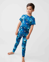 Baby Kids Bamboo Pajamas — Whale, Hello There Short Sleeve Pajama Set — Image 1