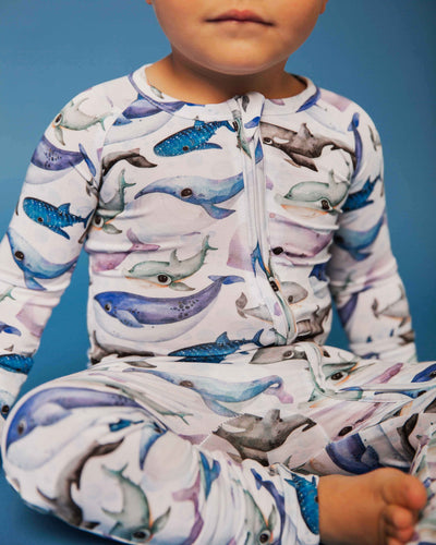 Baby Kids Bamboo Pajamas — Whalecome to the Party Convertible Romper — Image 1