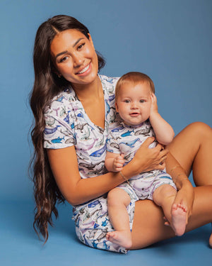 Baby Kids Bamboo Pajamas — Whalecome to the Party Women's Short Sleeve T-Shirt — Image 7