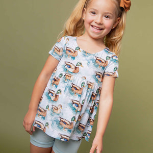 Baby Kids Bamboo Pajamas — What The Duck Short Sleeve Empire Waist Top & Shorts Set — Image 1