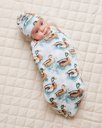 Baby Kids Bamboo Pajamas — What The Duck Swaddle & Beanie Set — Image 1