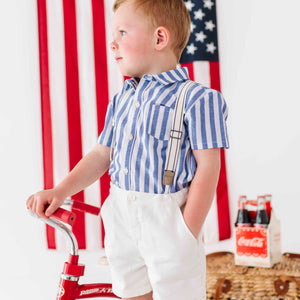 Baby Kids Bamboo Pajamas — Bamboo Linen Suspender Shorts — Image 1
