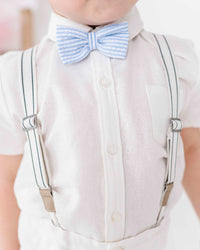 Baby Kids Bamboo Pajamas — White Boys Short Sleeve Button Down Shirt — Image 1