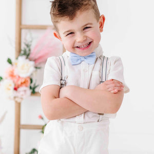 Baby Kids Bamboo Pajamas — White Boys Short Sleeve Button Down Shirt — Image 16