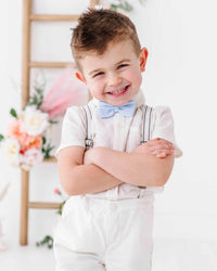 Baby Kids Bamboo Pajamas — White Boys Short Sleeve Button Down Shirt — Image 16