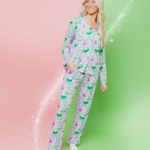 Baby Kids Bamboo Pajamas — Wicked Women's Long Sleeve Collar Shirt & Pants Pajama Set — Image 1