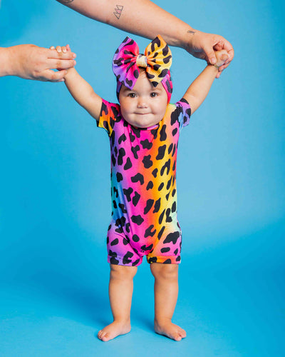 Baby Kids Bamboo Pajamas — Wild About Hue Shortie Romper — Image 1