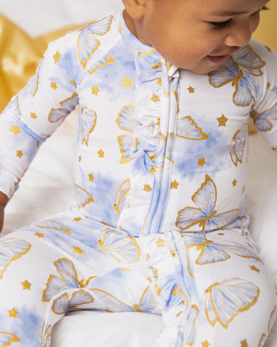Baby Kids Bamboo Pajamas — Wish Upon A Wing Convertible Ruffle Romper — Image 1