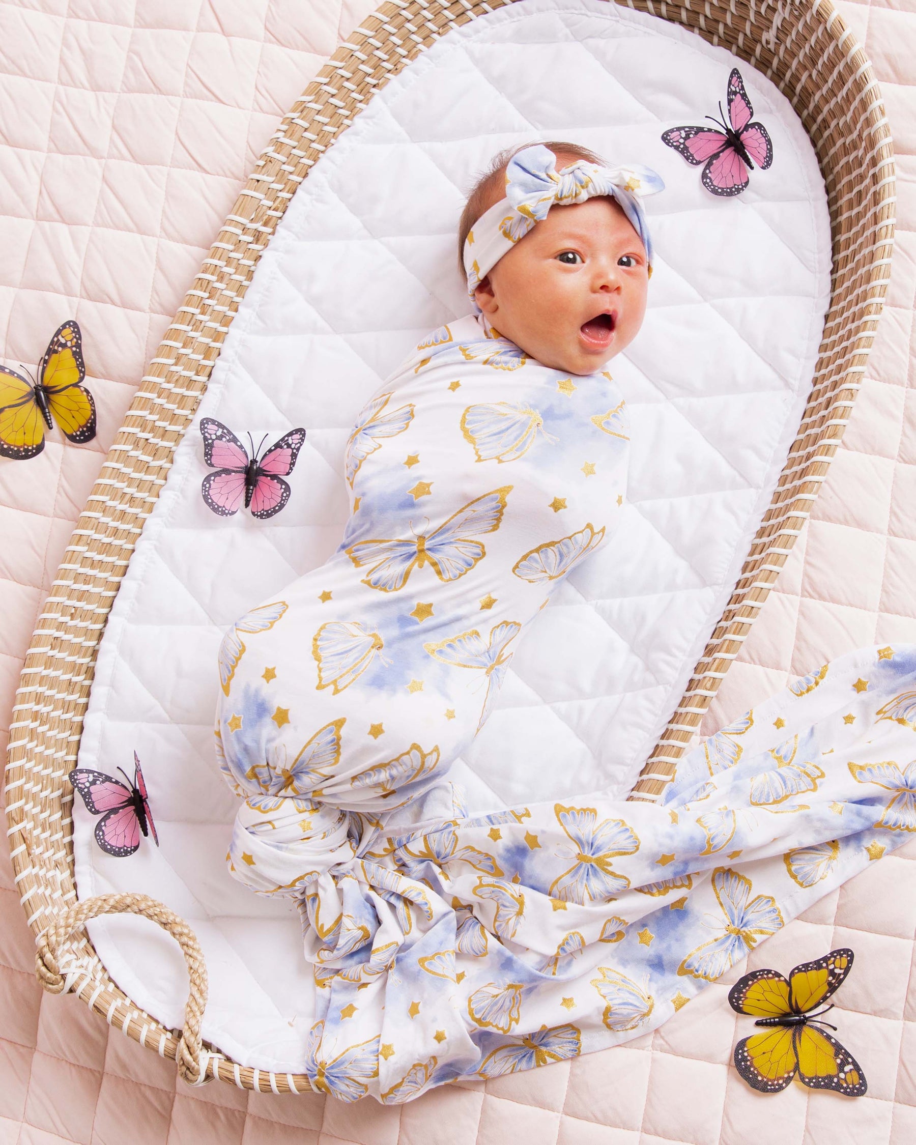 Baby Kids Bamboo Pajamas — Wish Upon A Wing Swaddle & Headwrap Set — Image 1
