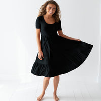 Baby Kids Bamboo Pajamas — Black Ribbed Mama Dress — Image 1