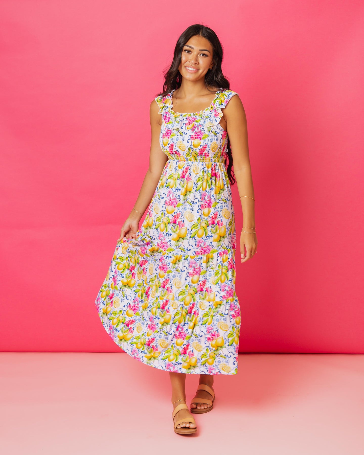 Bums & Roses Carpe Lemon Women's Flutter Sleeve Dress, Hypoallergenic & Antibacterial Bamboo Fabric, 2XL