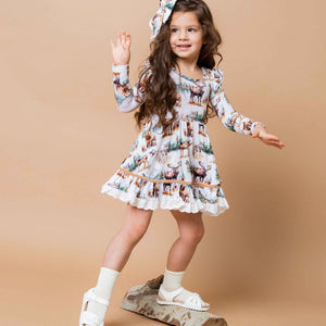 Baby Kids Bamboo Pajamas — Wood You Believe It Long Sleeve Party Dress & Shorts Set — Image 1