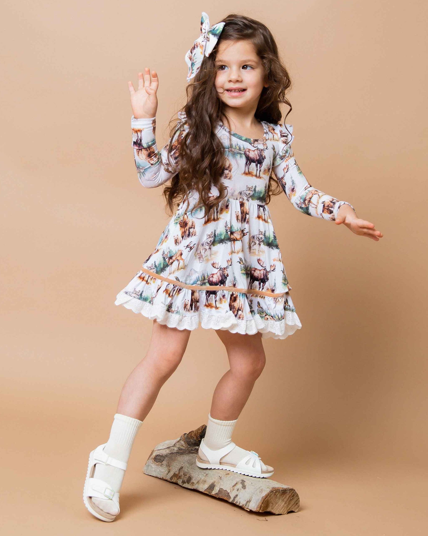 Baby Kids Bamboo Pajamas — Wood You Believe It Long Sleeve Party Dress & Shorts Set — Image 1