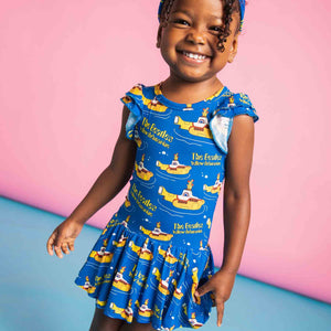 Baby Kids Bamboo Pajamas — Yellow Submarine™ Cap Sleeve Ruffle Dress — Image 1
