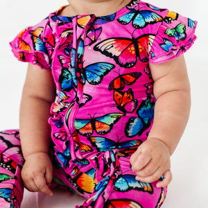 Baby Kids Bamboo Pajamas — You Give Me Butterflies Cap Sleeve Romper — Image 1