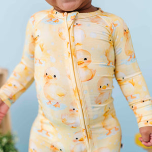 Baby Kids Bamboo Pajamas — You Quack Me Up Convertible Romper — Image 1