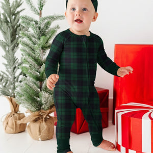 Baby Kids Bamboo Pajamas — Plaid Tidings Convertible Romper — Image 1