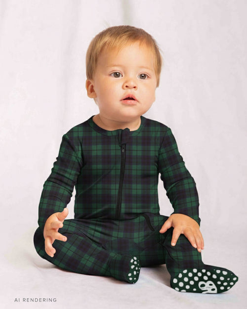 Baby Kids Bamboo Pajamas — Plaid Tidings Footie — Image 1