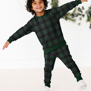 Baby Kids Bamboo Pajamas — Plaid Tidings Jogger Set — Image 1