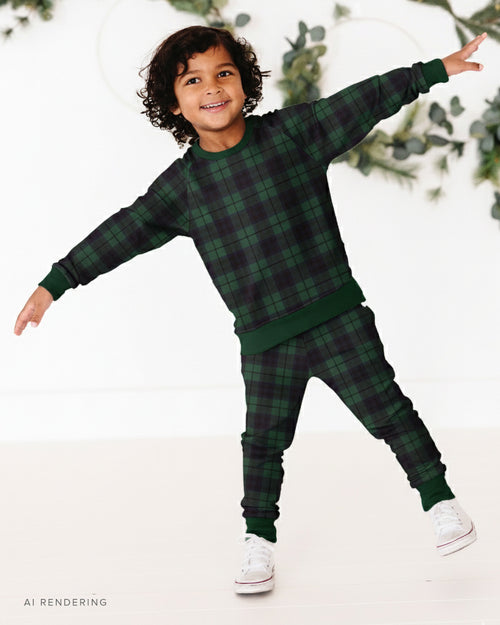 Baby Kids Bamboo Pajamas — Plaid Tidings Jogger Set — Image 1