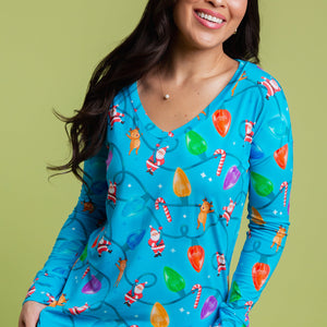 Baby Kids Bamboo Pajamas — A Very Lit-mas Women's Long Sleeve V-Neck T-Shirt — Image 1
