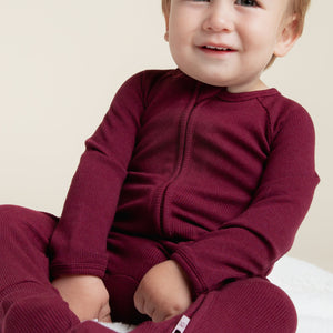 Baby Kids Bamboo Pajamas — Berry Cozy Ribbed Convertible Romper — Image 1