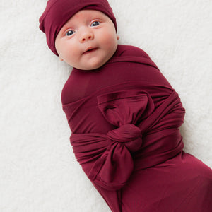 Baby Kids Bamboo Pajamas — Berry Cozy Swaddle & Beanie Set — Image 1