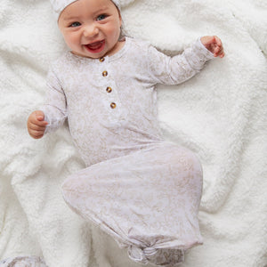 Baby Kids Bamboo Pajamas — Branching Out Knotted Gown & Beanie Set — Image 1