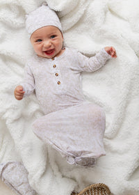 Baby Kids Bamboo Pajamas — Branching Out Knotted Gown & Beanie Set — Image 1