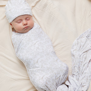 Baby Kids Bamboo Pajamas — Branching Out Footie + Swaddle & Beanie Set Bundle — Image 3
