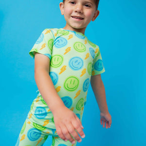 Baby Kids Bamboo Pajamas — Happy Surge Short Sleeve Two-Piece Pajama Shorts Set — Image 1