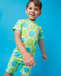 Baby Kids Bamboo Pajamas — Happy Surge Short Sleeve Two-Piece Pajama Shorts Set — Image 1