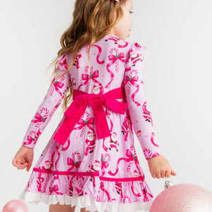 Baby Kids Bamboo Pajamas — Candy Cane Crush Long Sleeve Party Dress & Shorts Set — Image 1