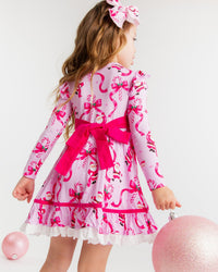 Baby Kids Bamboo Pajamas — Candy Cane Crush Long Sleeve Party Dress & Shorts Set — Image 1