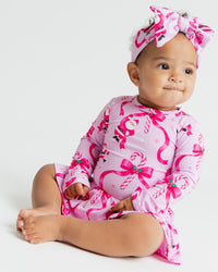 Baby Kids Bamboo Pajamas — Candy Cane Crush Long Sleeve Ruffle Dress — Image 1