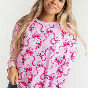 Baby Kids Bamboo Pajamas — Candy Cane Crush Women's Relaxed Crew Neck Sweatshirt — Image 1