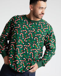 Baby Kids Bamboo Pajamas — Candy Cane Lane Adult Unisex Crew Neck Sweatshirt - Dark Green — Image 1
