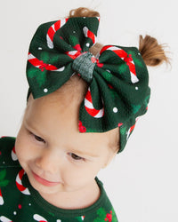 Baby Kids Bamboo Pajamas — Candy Cane Lane Biggie Bow - Dark Green — Image 1