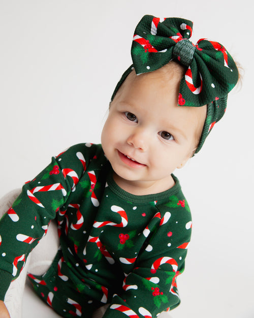 Baby Kids Bamboo Pajamas — Candy Cane Lane Biggie Bow - Dark Green — Image 2