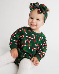 Baby Kids Bamboo Pajamas — Candy Cane Lane Bubble Sweatshirt - Dark Green — Image 1