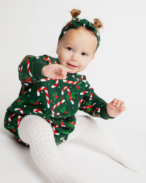 Baby Kids Bamboo Pajamas — Candy Cane Lane Bubble Sweatshirt - Dark Green — Image 4