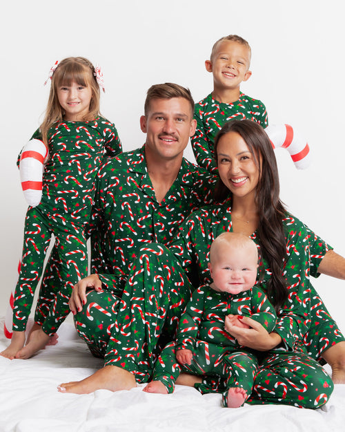 Baby Kids Bamboo Pajamas — Candy Cane Lane Convertible Romper - Dark Green — Image 9