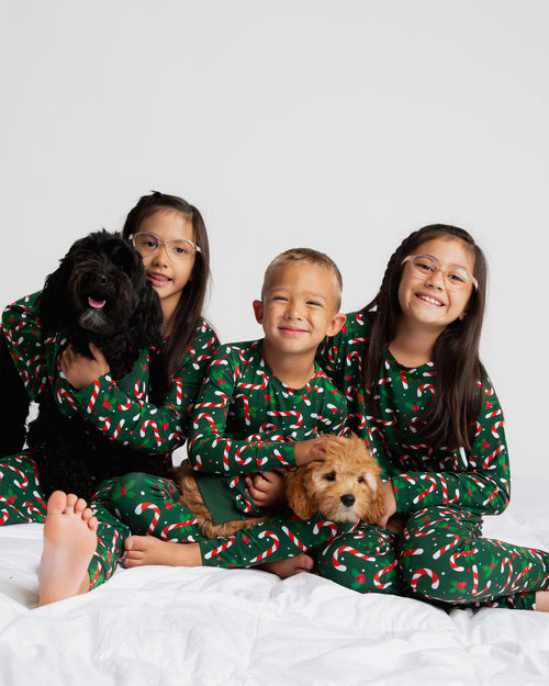 Baby Kids Bamboo Pajamas — Candy Cane Lane Dog Sweater - Dark Green — Image 6