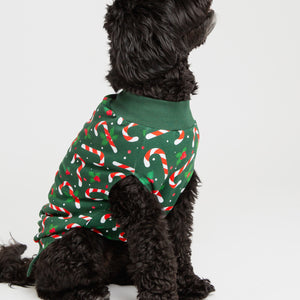 Baby Kids Bamboo Pajamas — Candy Cane Lane Dog Sweater - Dark Green — Image 1